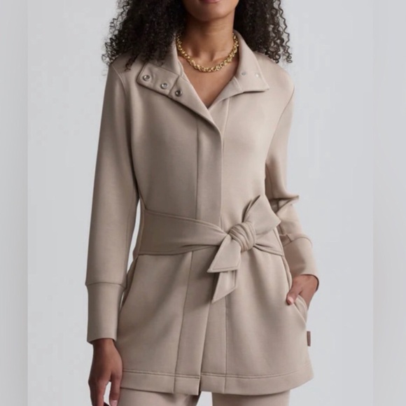 Varley Women M Taupe Snap Front Longline Tie Waist DoubleSoft Anset Jacket - Picture 14 of 14